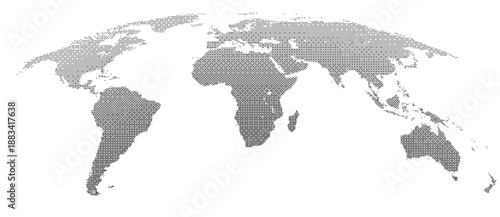 Black and white world map with a halftone effect