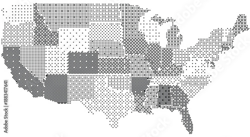 Halftone map of the united states with various shades of gray