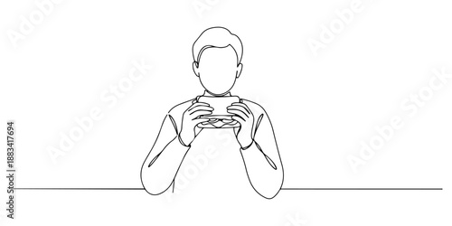 Continuous one line of a person holding a sandwich, symbolizing everyday food, lifestyle, and comfort, drawn vector illustration.