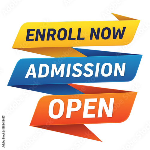 A colorful graphic with enroll now admission open text  isolated on white background