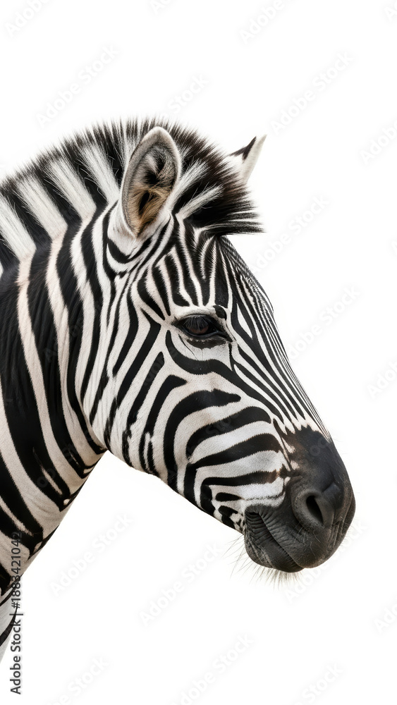 Fototapeta premium Close-Up Portrait of a Zebra with Striped Face