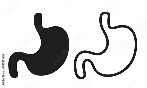 Human stomach. Vector flat black icons isolated on white background.