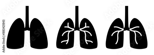 Lungs icon set. Vector flat black icons.