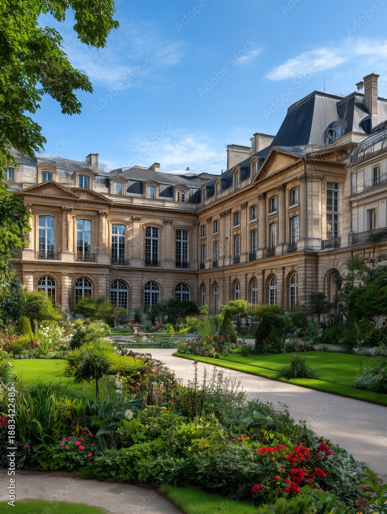 Obraz premium Carnavalet museum paris classic architecture and lush garden
