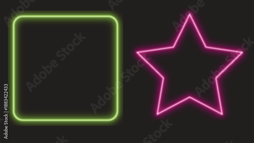 Glowing neon shapes square and star abstract background effect vibrant geometric elements frame