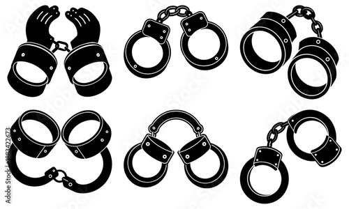 Set of Black Handcuffs on White Background transparent security