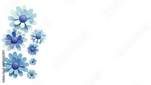 3D Rendered Blue Daisies on White Background