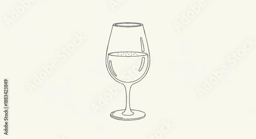 Minimalist Black and White Line Art Illustration of a Wine Glass with Liquid Surface