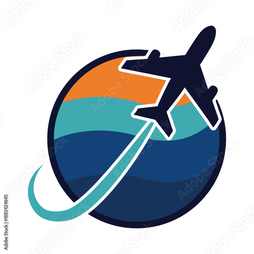 Airplane flying over globe vector illustration, travel around world concept, journey by air