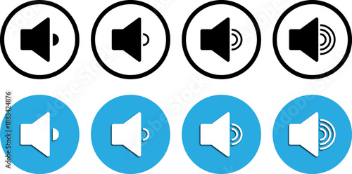 Volume control icons set with sound waves