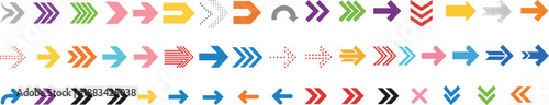 Colorful arrow icon set with navigation symbols. Flat vector collection for web interfaces, infographics, user guides, buttons and directional design elements.