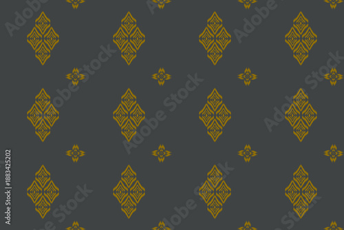 Seamless golden interval is a refined ornamental textile pattern featuring gold geometric motifs on a rich charcoal backgrounds. Ideal for elegant garment design, wallpaper, textile, carpet, rug print