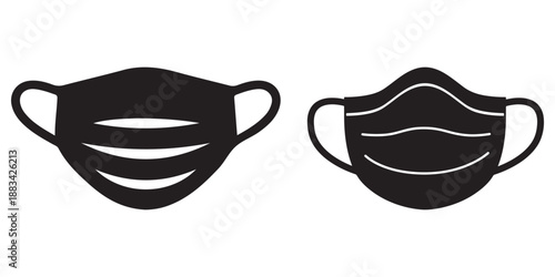 Medical Face Mask Vector Icon Set – Virus Protection, Respirator and Corona Safety Symbols
 in Flat and Silhouette Style, Isolated on White