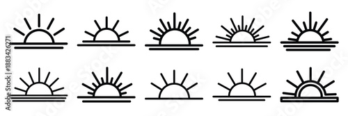 Minimalist holiday sunrise icon pack outline version. Holiday vector design illustration