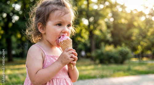 A cute girl eating ice cream 