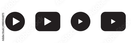 Play Button Vector Icon Set – Video and Audio Player Symbols with Rounded Triangle for Media,
 Streaming and Apps