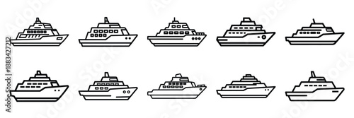 Minimalist ferry boat icon pack outline version. Holiday vector design illustration