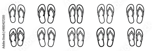 Minimalist flip flops icon pack outline version. Holiday vector design illustration