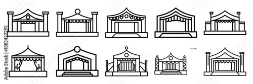 Minimalist festival stage icon pack outline version. Holiday vector design illustration