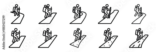 Minimalist hiking trail icon pack outline version. Holiday vector design illustration