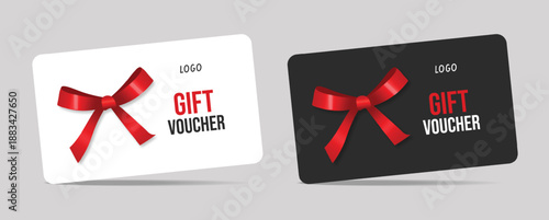 3d realistic gift cards with a ribbon bow. Gift Certificate Template, Sale Card, Birthday, Christmas
