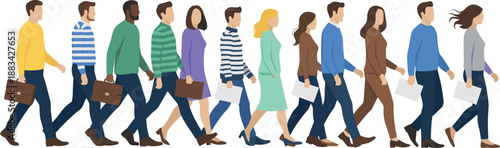 Walking People Vector Illustration Set Showing Men and Women Carrying Bags in Everyday Urban Lifestyle Poses