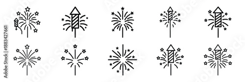 Minimalist holiday fireworks icon pack outline version. Holiday vector design illustration
