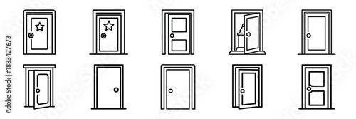 Minimalist holiday escape door icon pack outline version. Holiday vector design illustration