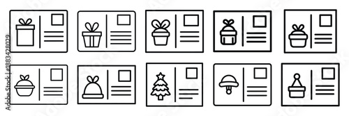Minimalist holiday postcard icon pack outline version. Holiday vector design illustration