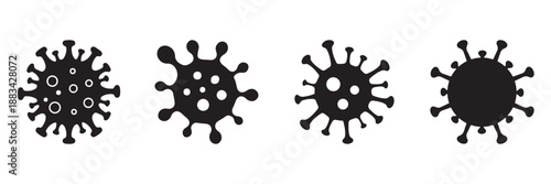 Coronavirus (COVID-19) Black Silhouette Icon Set – Virus Infection, Pandemic Disease Symbol Vector
 Illustration Isolated on White