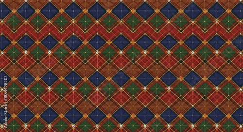 Classic argyle diamond pattern in red green and blue for textile design