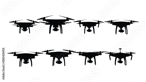 Formation of drones in flight isolated on white background, Vector