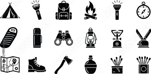 A collection of outdoor and camping icons for adventure and exploration