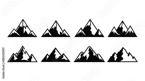 Collection of mountain silhouettes isolated on white background, Vector