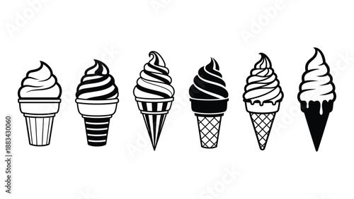 Assorted ice cream cones isolated on white background, Vector