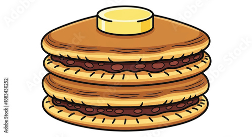 Stack of Thick Fluffy Buttermilk Pancakes with a Large Square of Melting Butter on Top