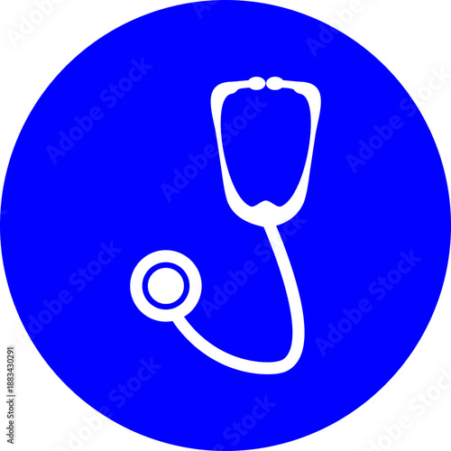 Stethoscope Icon on Blue Circle: Professional Medical Diagnostic Vector Button for Healthcare Apps, Clinic UI, Telemedicine and Hospital Design