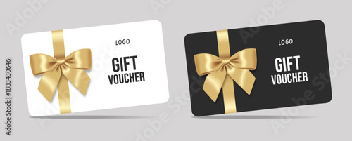3d realistic gift cards with a ribbon bow. Gift Certificate Template, Sale Card, Birthday, Christmas