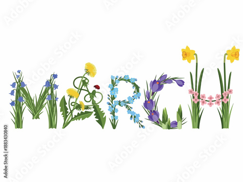 Floral March A Botanical Celebration of Spring with Blooming Flowers and Natural Elements