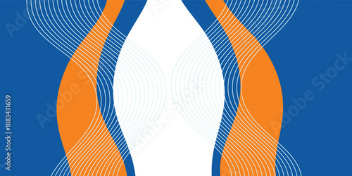 Blue and orange geometric business banner design. Creative banner design with wave shapes and lines for template