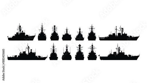 Collection of various naval ships isolated on white background, Vector