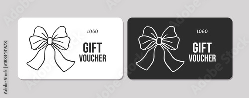 3d realistic gift cards with a ribbon bow. Gift Certificate Template, Sale Card, Birthday, Christmas