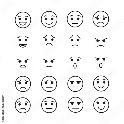 Black and white emoticon faces smiling frowning