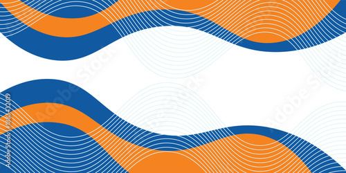 Blue and orange geometric business banner design. Creative banner design with wave shapes and lines for template