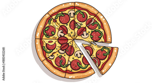 Delicious Whole Pepperoni Pizza with Salami, Mushrooms, and Bell Peppers on Golden Crispy Crust