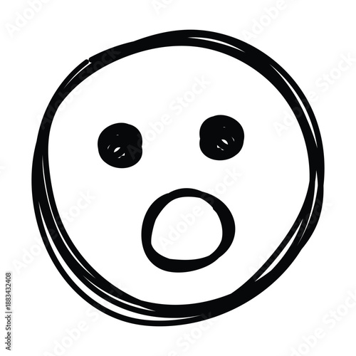 Surprised emoji face hand drawn doodle sketch vector icon showing amazement and shock expression