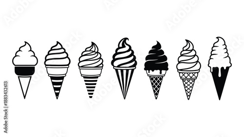 Variety of ice cream cones isolated on white background, Vector