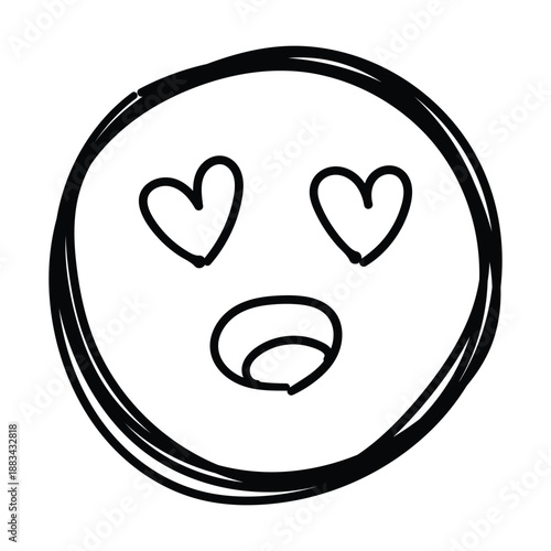 Doodle face in love with heart eyes showing adoration and strong affection