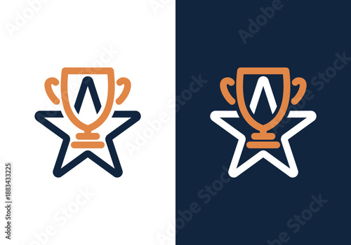 Trophy logo vector, simple trophy design template, champion logo design with trophy and star