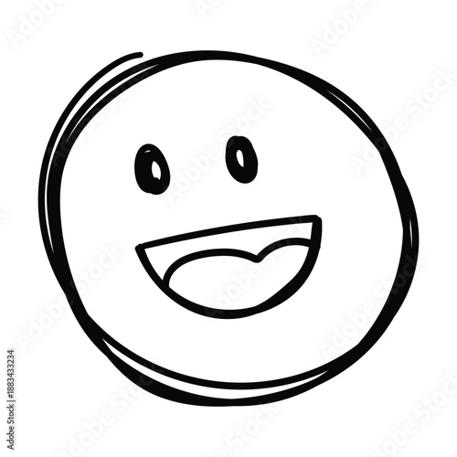 Hand drawn laughing face with wide open mouth, joyful and excited
